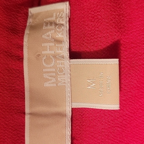 Michael Kors Woman's Long Sleeve Red With Gold Neckline Trim Blouse, Size: M - Picture 7 of 9